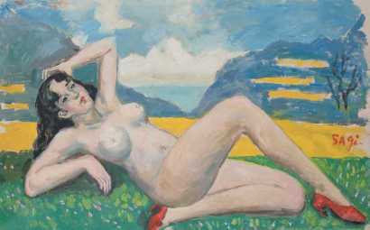 沙耆 草地上的裸女